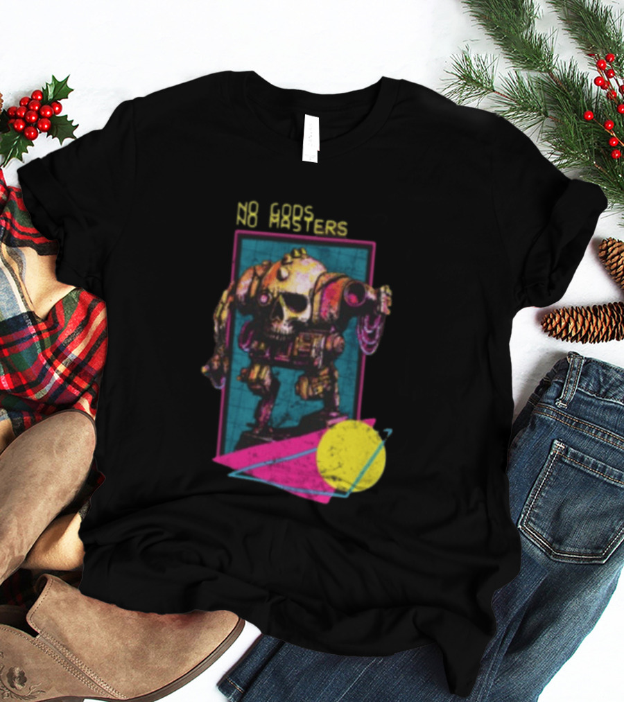 Black Magic Creative Store BMC No Gods No Masters Skull Robot T-Shirt