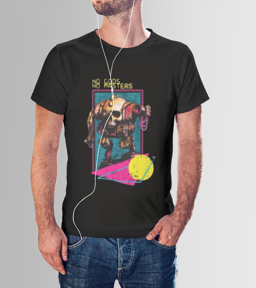 Black Magic Creative Store BMC No Gods No Masters Skull Robot T-Shirt