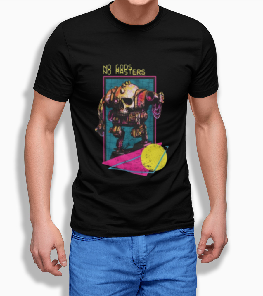 Black Magic Creative Store BMC No Gods No Masters Skull Robot T-Shirt