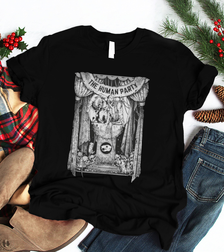 The Human Party Macabre Skeleton Dark Gothic Stage Curtain Scene T-Shirt