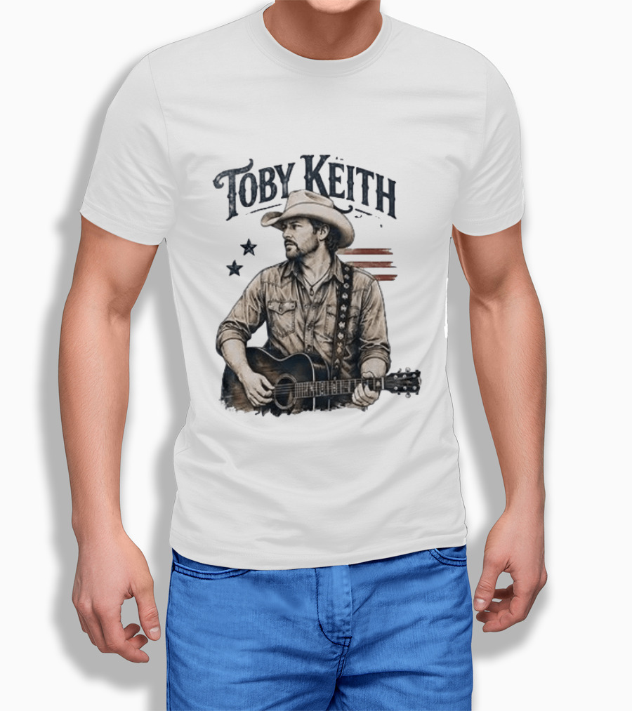 Toby Keith Raised Country Live Proud Guitar Cowboy Hat Stars Stripes T-Shirt