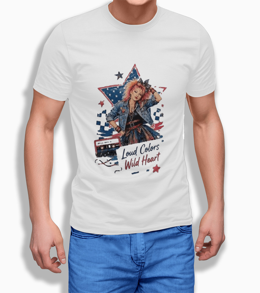 Cyndi Lauper Loud Colors Wild Heart Star Denim 80s Style Cassette T-Shirt