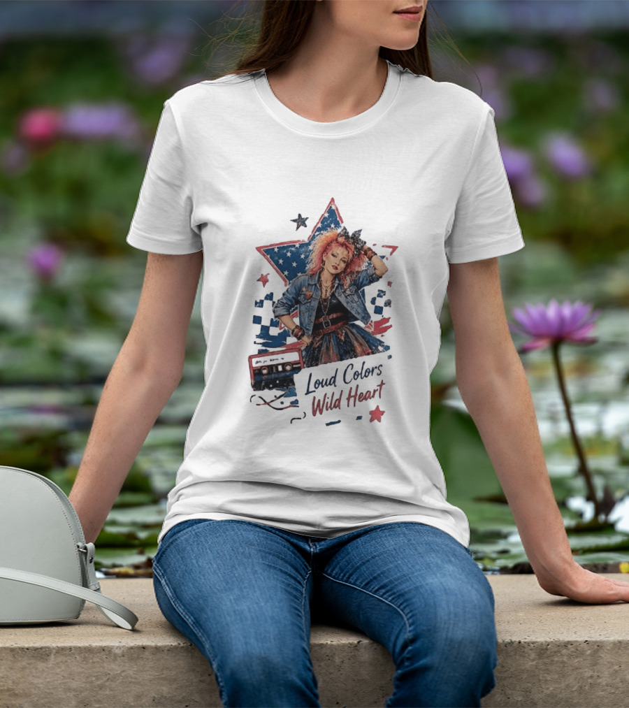 Cyndi Lauper Loud Colors Wild Heart Star Denim 80s Style Cassette T-Shirt