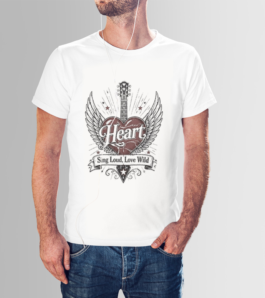 Heart Sing Loud Love Wild Wings Guitar T-Shirt