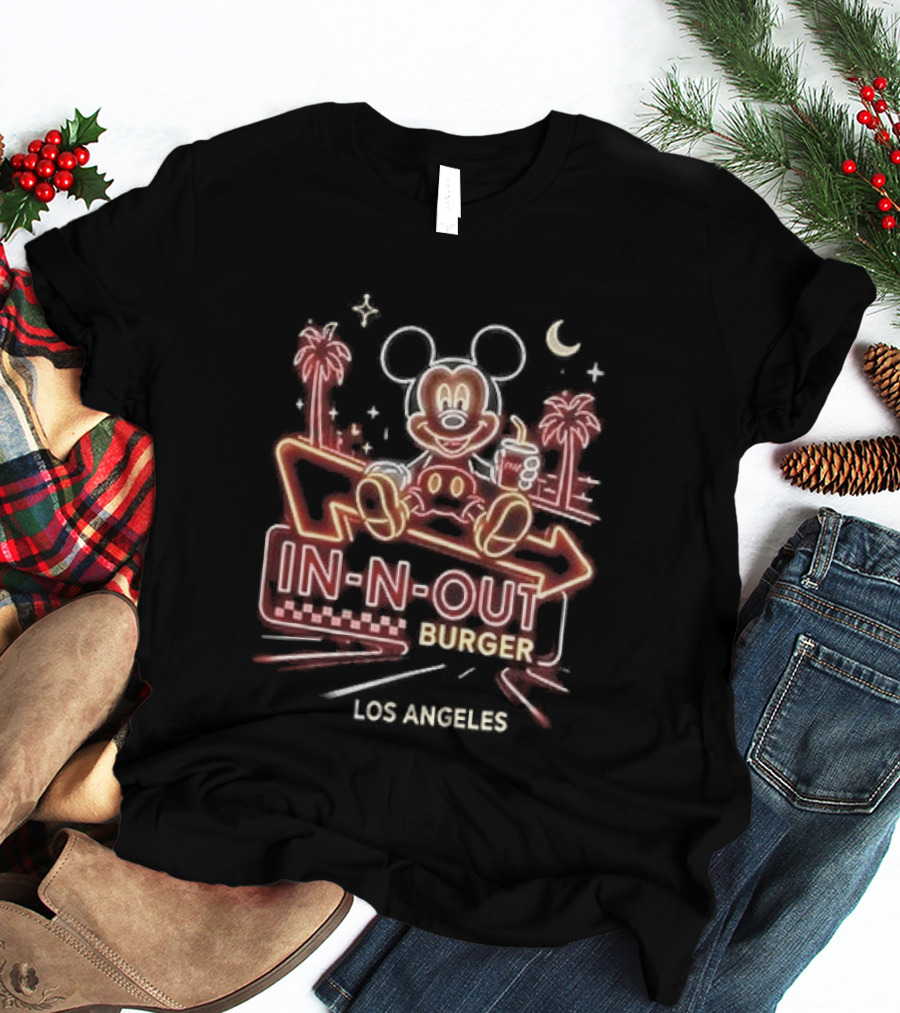 Mickey Mouse In N Out Burger Neon Los Angeles Palm Trees T-Shirt