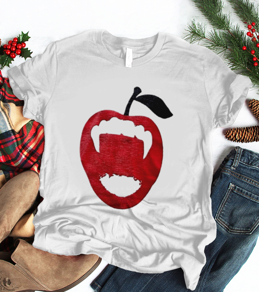 Red Apple Vampire Fangs Halloween Cutout T-Shirt