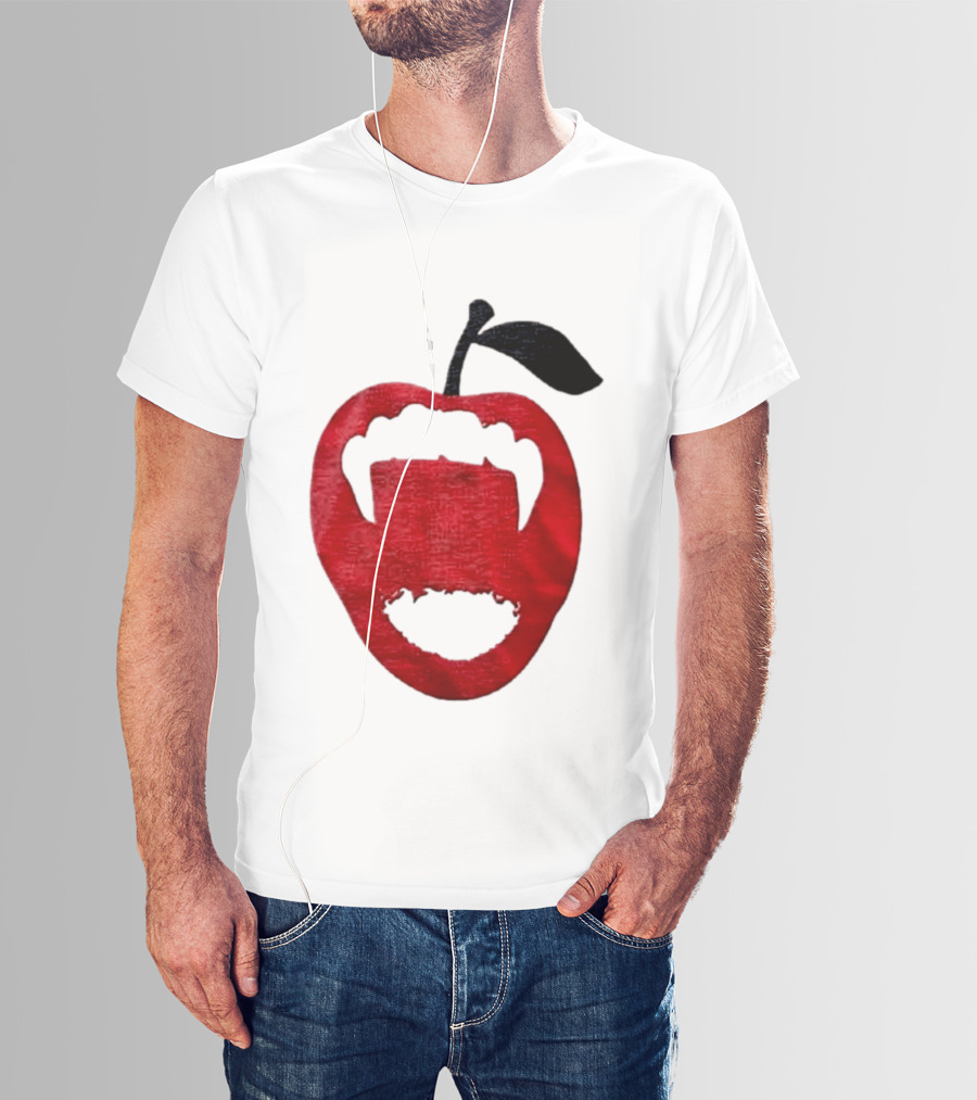 Red Apple Vampire Fangs Halloween Cutout T-Shirt
