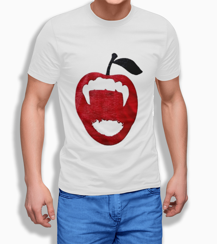 Red Apple Vampire Fangs Halloween Cutout T-Shirt