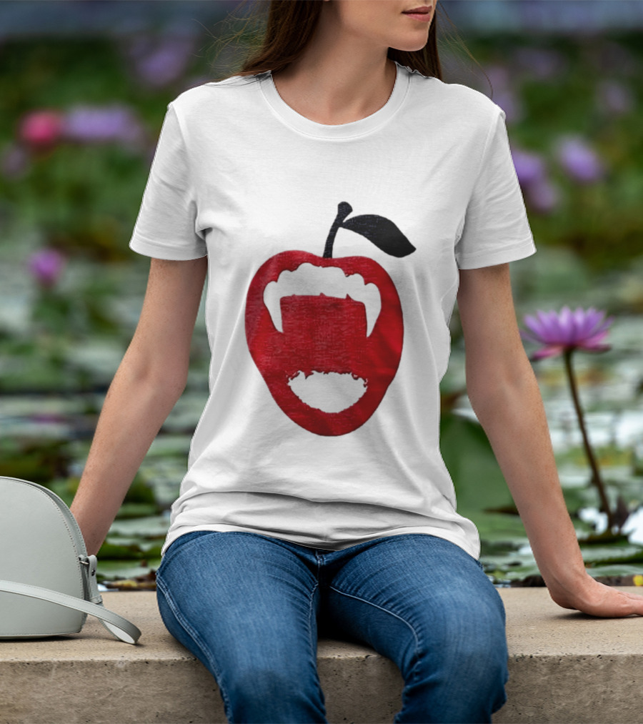 Red Apple Vampire Fangs Halloween Cutout T-Shirt