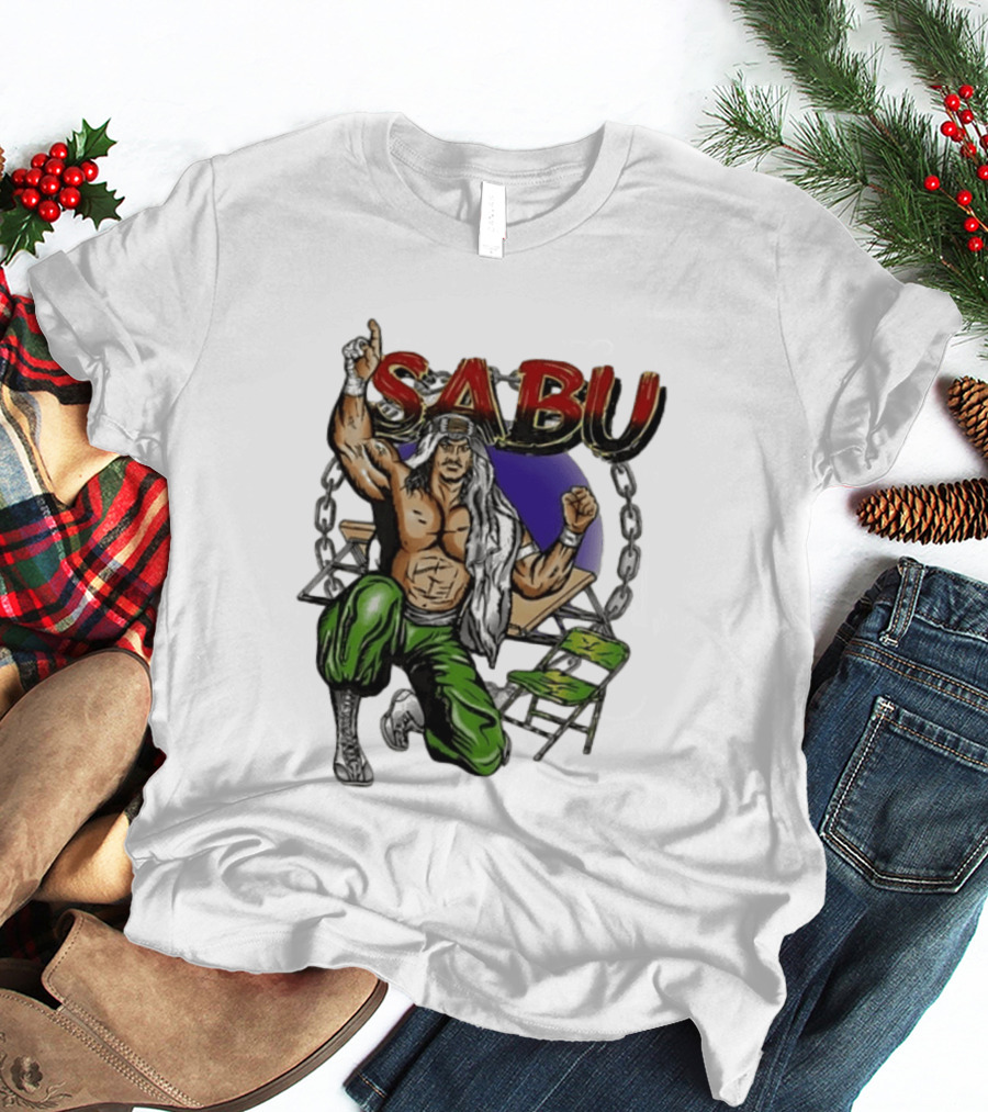 Sabu ECW Wrestling Terry Brunk Character Illustration With Chairs And Chains T-Shirt