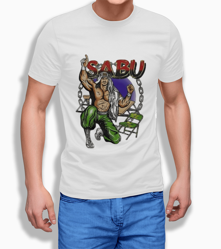 Sabu ECW Wrestling Terry Brunk Character Illustration With Chairs And Chains T-Shirt