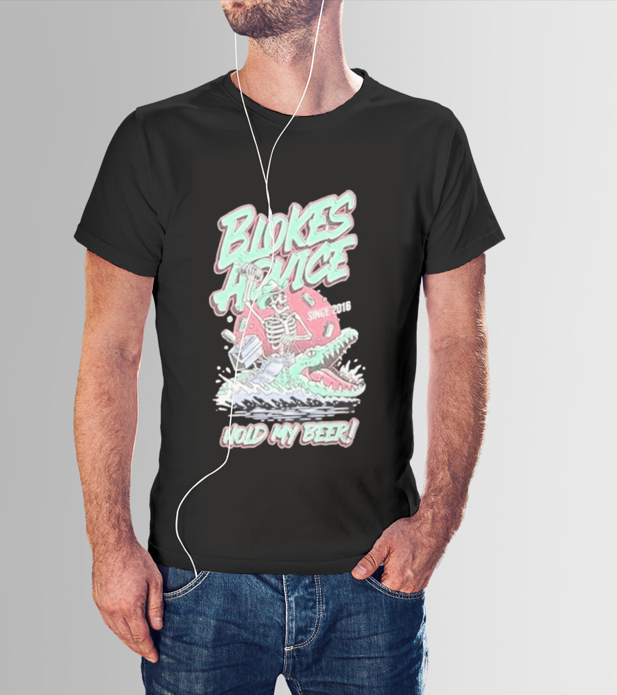 Blokes Advice Since 2016 Hold My Beer Skeleton Riding Alligator T-Shirt