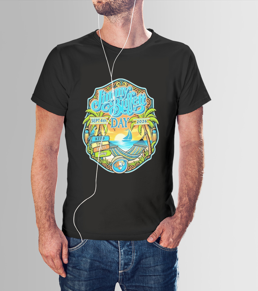 Jimmy Buffett Day Sept 4th 2026 Keep The Party Going Tropical Beach Hammock Scene T-Shirt