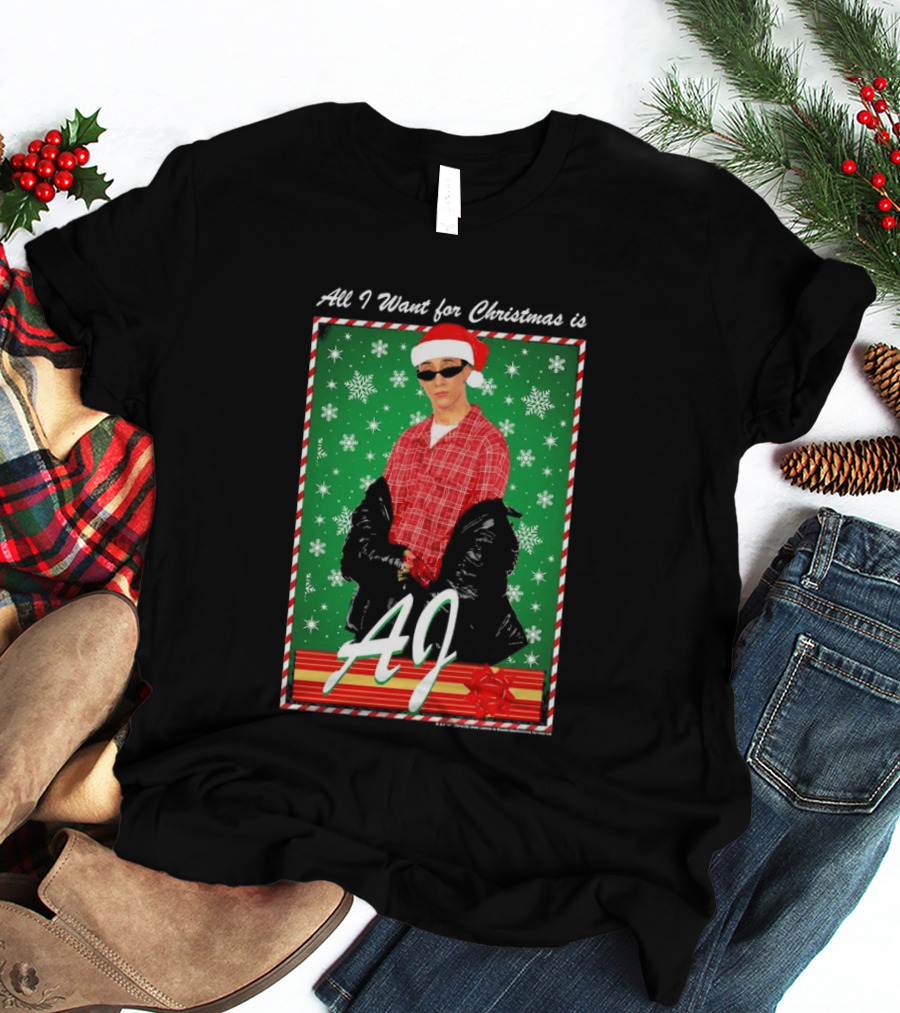 Backstreet Boys AJ All I Want For Christmas Santa Hat Snowflakes Junior T-Shirt