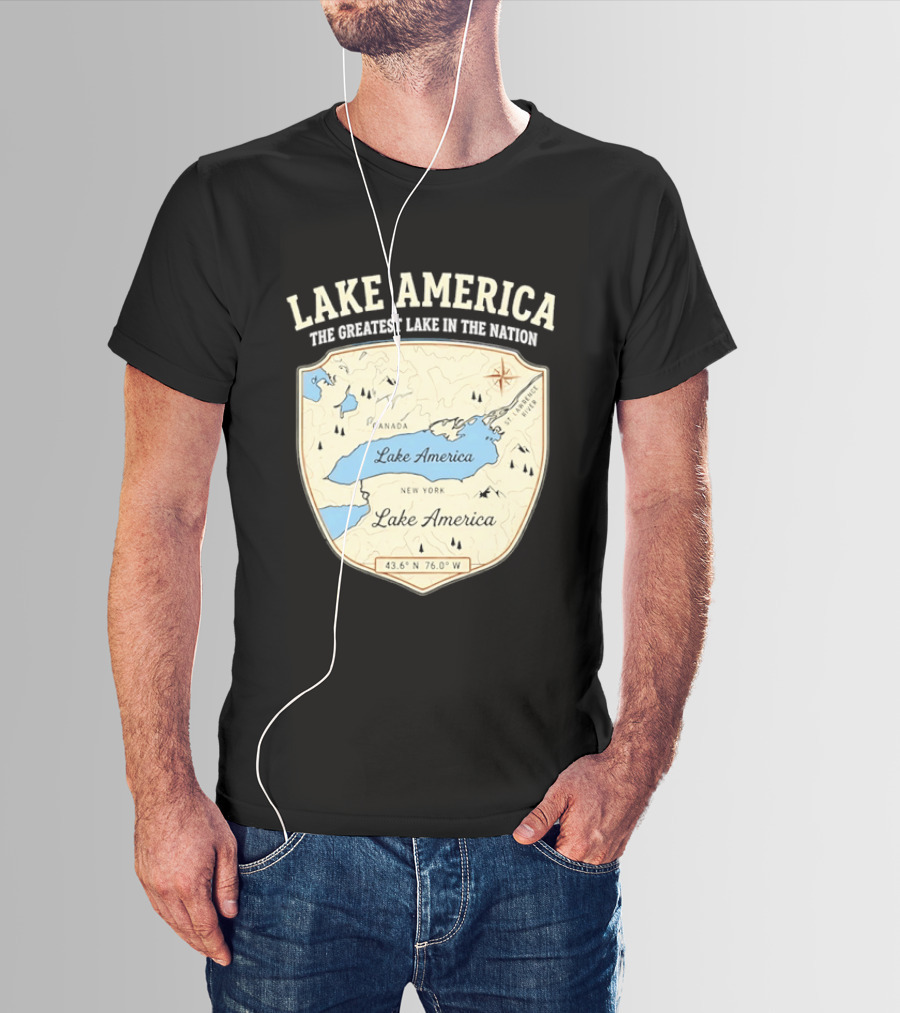 Lake America The Greatest Lake In The Nation Map Compass Cream T-Shirt