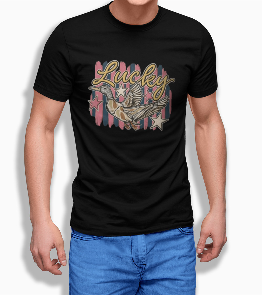 Lucky Duck Stars Pink And Blue Stripes T-Shirt