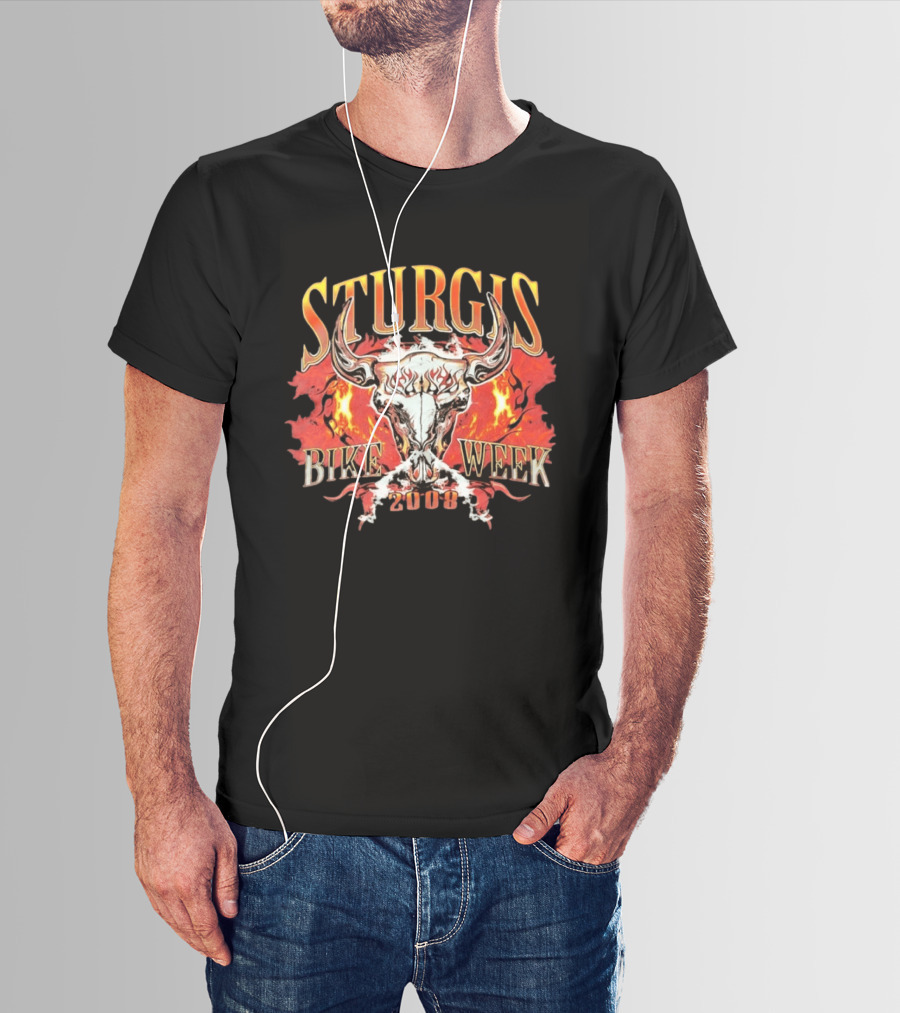 Sturgis Bike Week 2008 Flaming Bull Skull T-Shirt