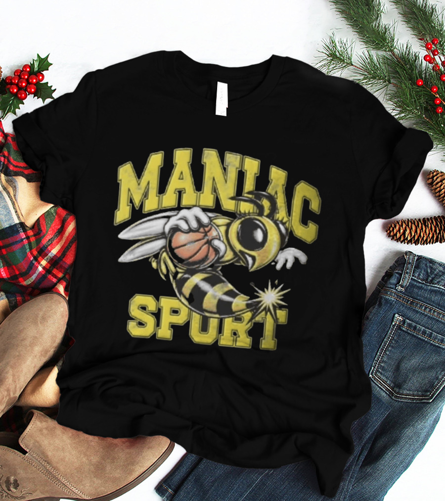 Maniac Sport Cartoon Hornet With Basketball Explosion T-Shirt