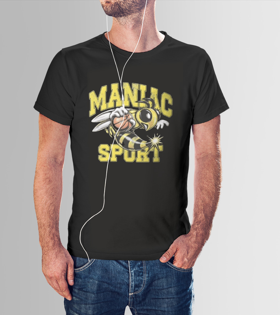 Maniac Sport Cartoon Hornet With Basketball Explosion T-Shirt