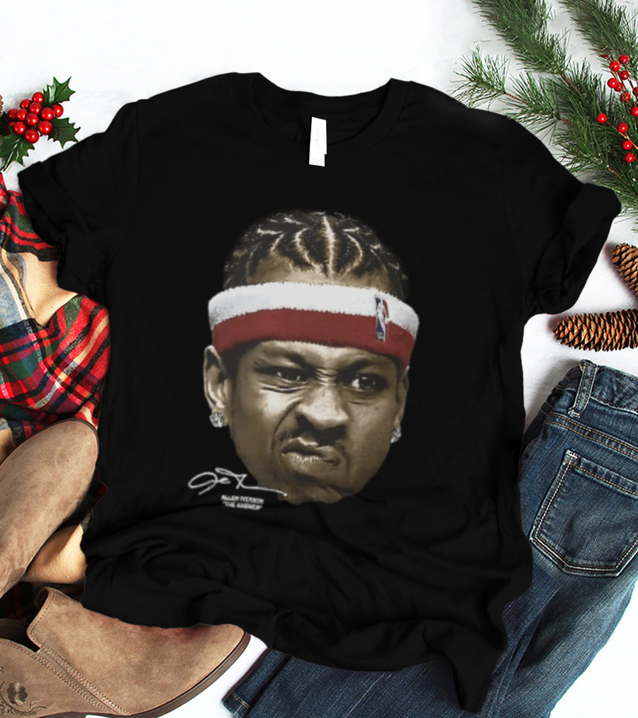 Allen Iverson Grimacing Face NBA Headband Earrings The Answer Signature T-Shirt