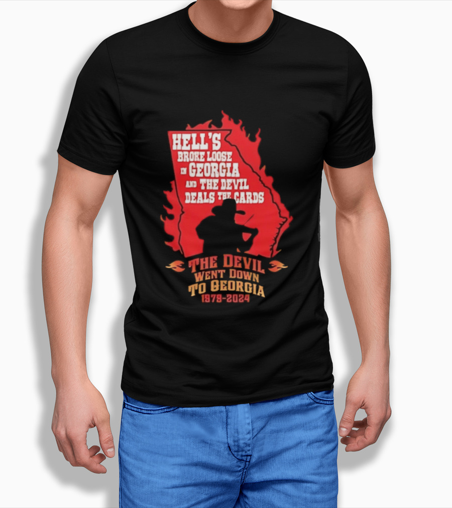Hell's Broke Loose In Georgia The Devil Went Down To Georgia 1979 2024 And The Devil Deals The Cards T-Shirt