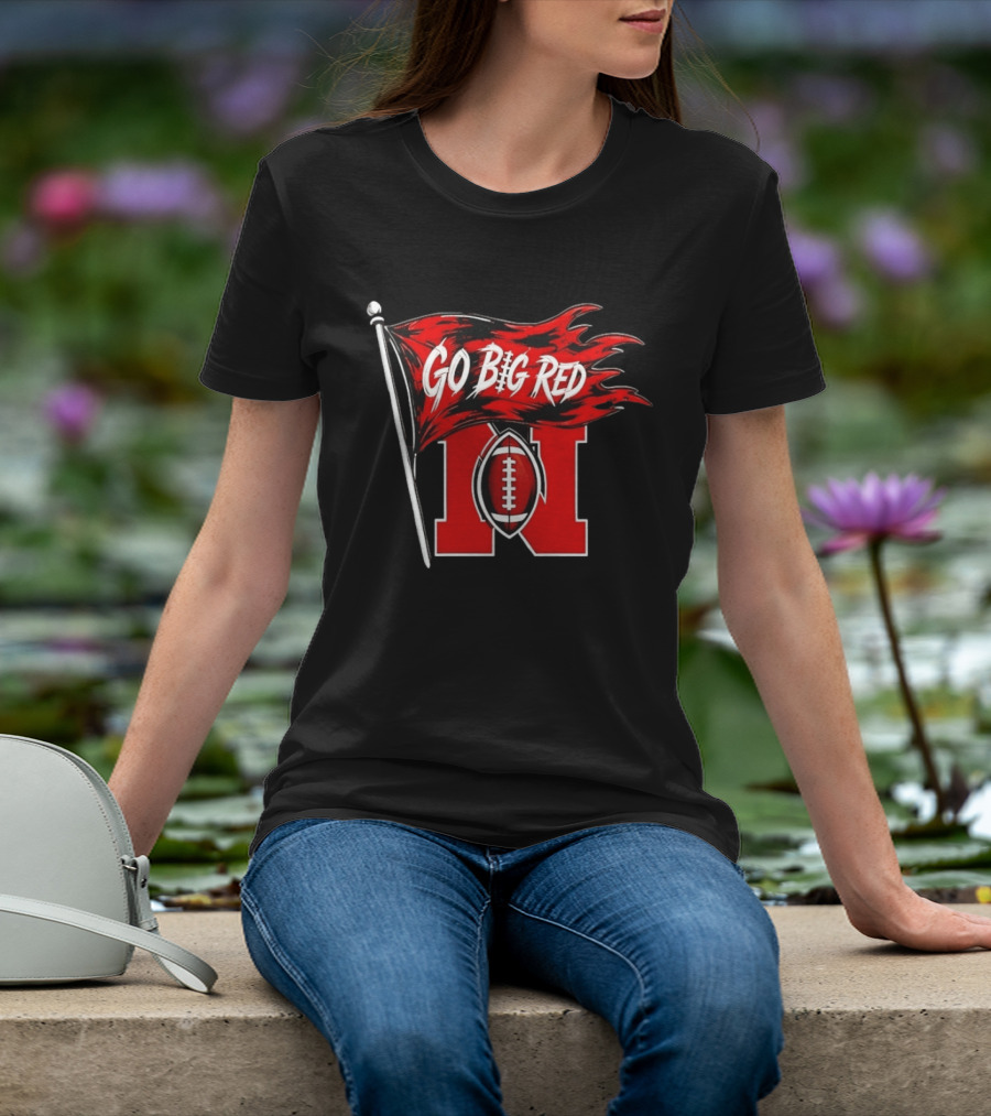 Nebraska Cornhuskers Go Big Red Football Flag T-Shirt