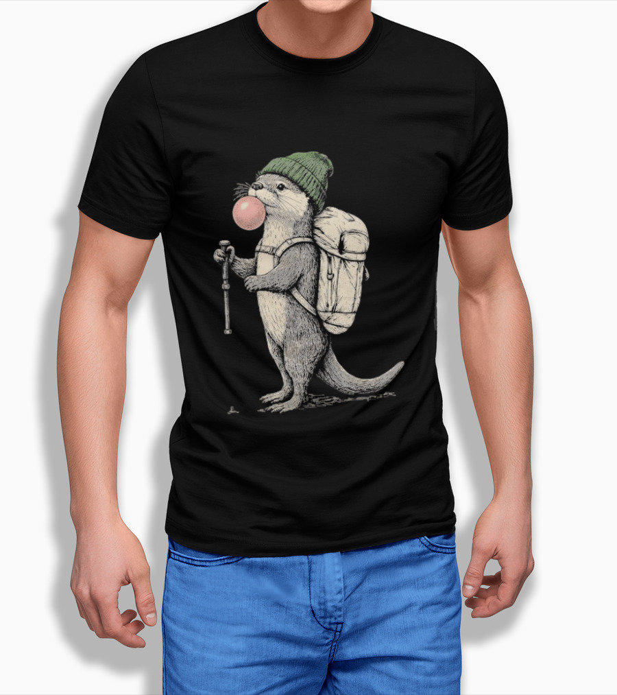 Hiking Otter Backpack Adventure With Bubble Gum T-Shirt