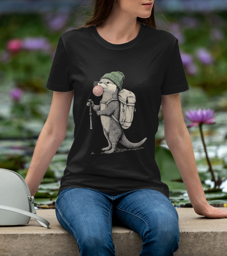 Hiking Otter Backpack Adventure With Bubble Gum T-Shirt