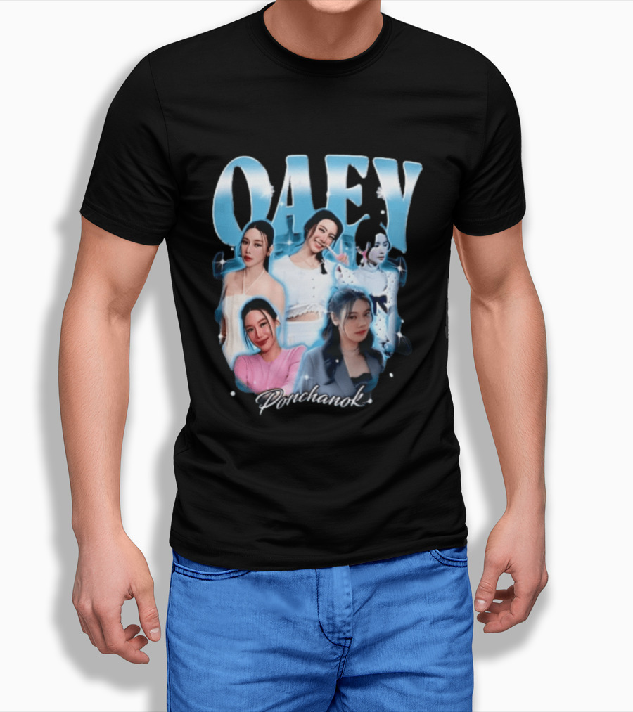 Oaey Ponchanok Woman Collage Blue Aura Sparkles Bootleg T-Shirt