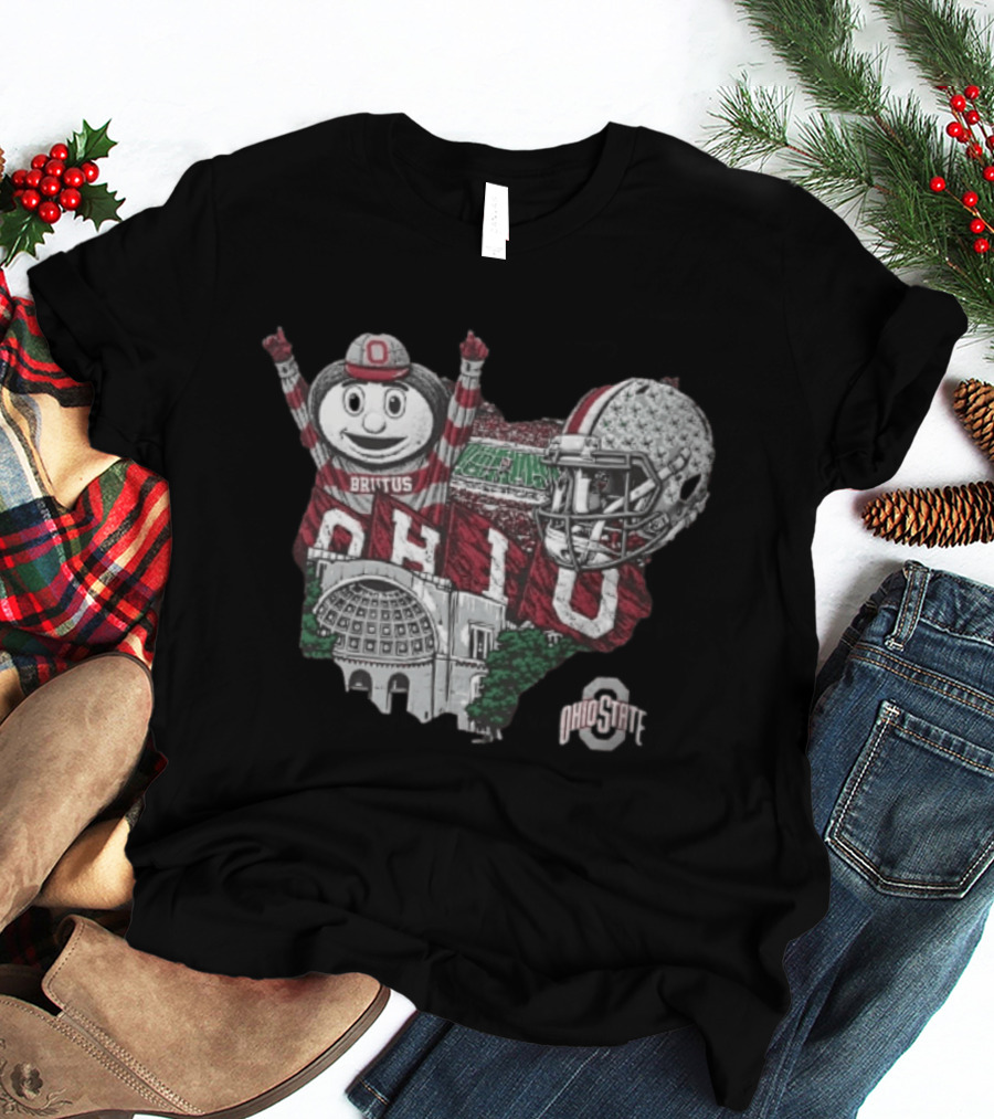 Ohio State Buckeyes Brutus Ohio Map Helmet Stadium T-Shirt