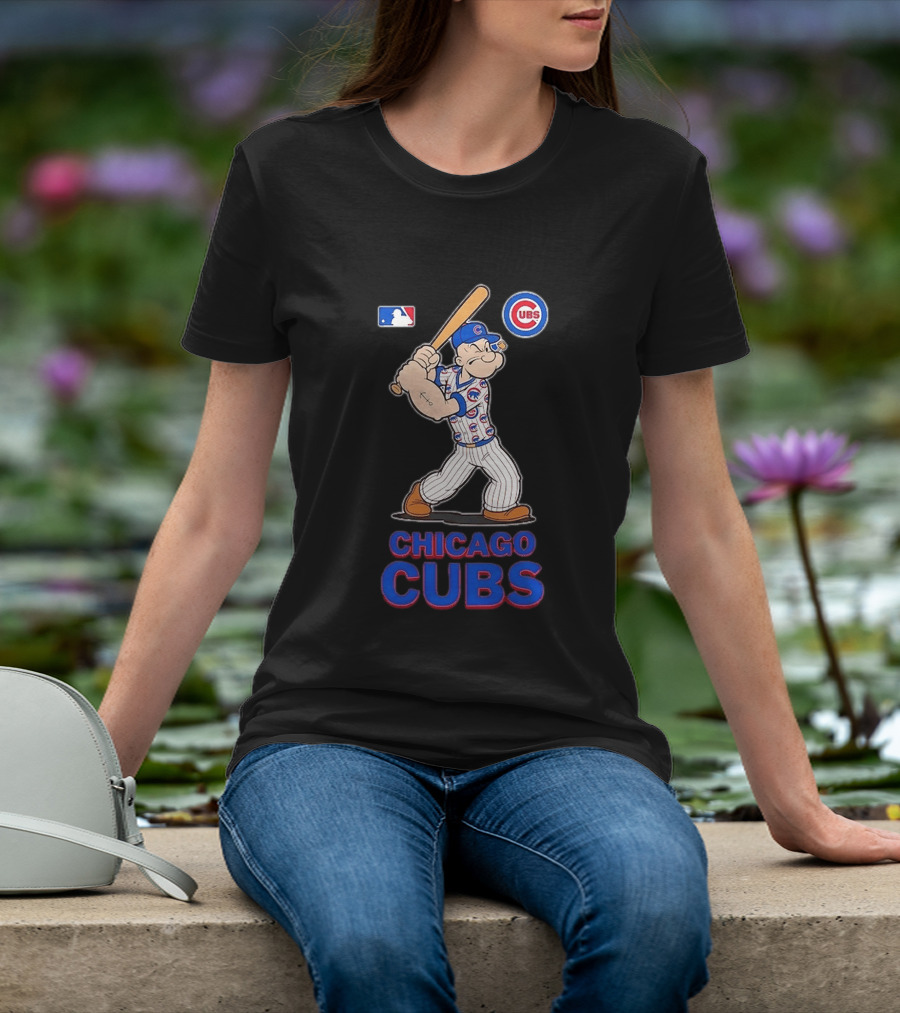 MLB Popeye Chicago Cubs Cartoon Character Baseball Batting MLB T-Shirt