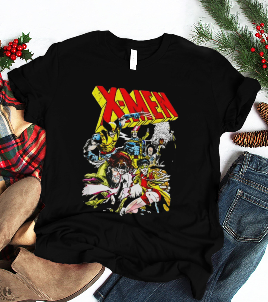X Men Wolverine Gambit Jubilee Cyclops Storm Classic Comic Characters Distressed T-Shirt