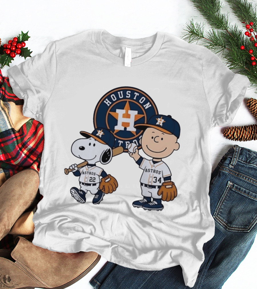 Houston Astros Snoopy Charlie Brown Baseball Player Characters T-Shirt