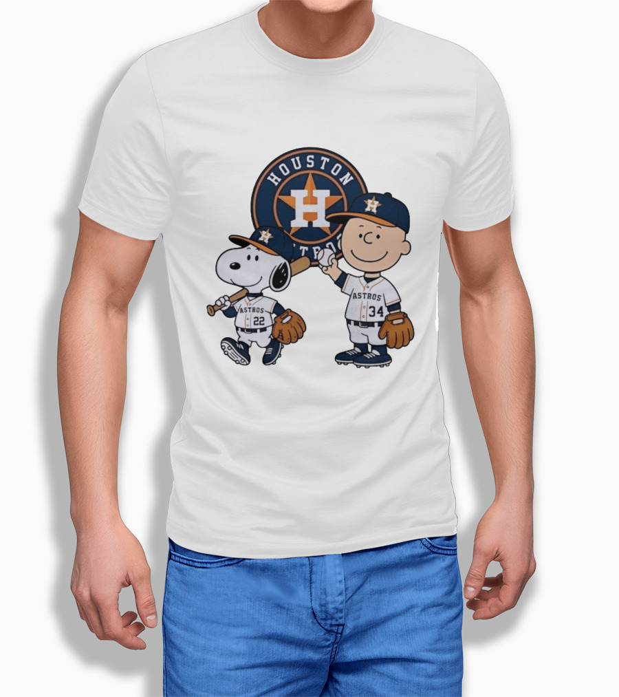 Houston Astros Snoopy Charlie Brown Baseball Player Characters T-Shirt