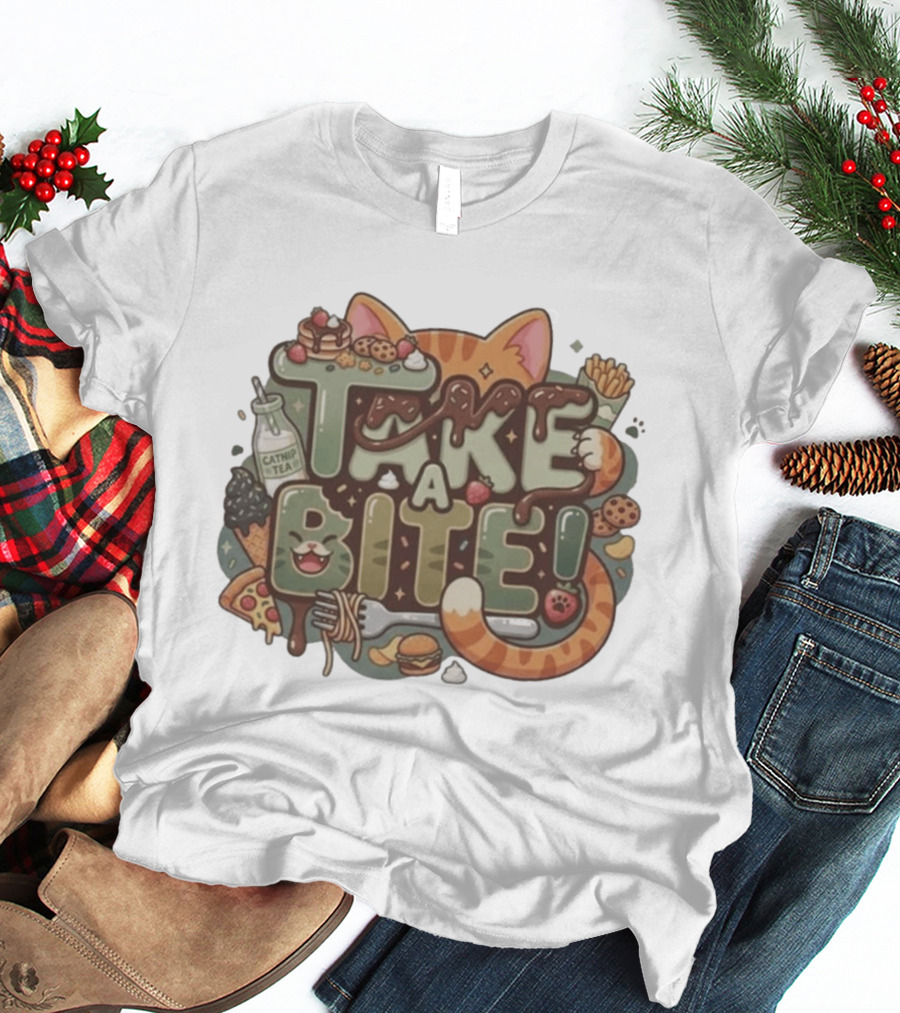 Take A Bite Tabitha's Choice Catnip Tea Pizza Cookies Fries Cat Burger T-Shirt