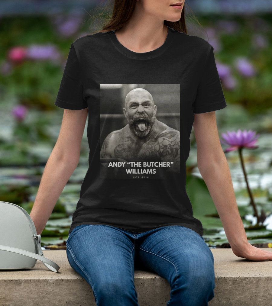 Andy The Butcher Williams 1977 2026 Tattooed Beard Black And White Image T-Shirt