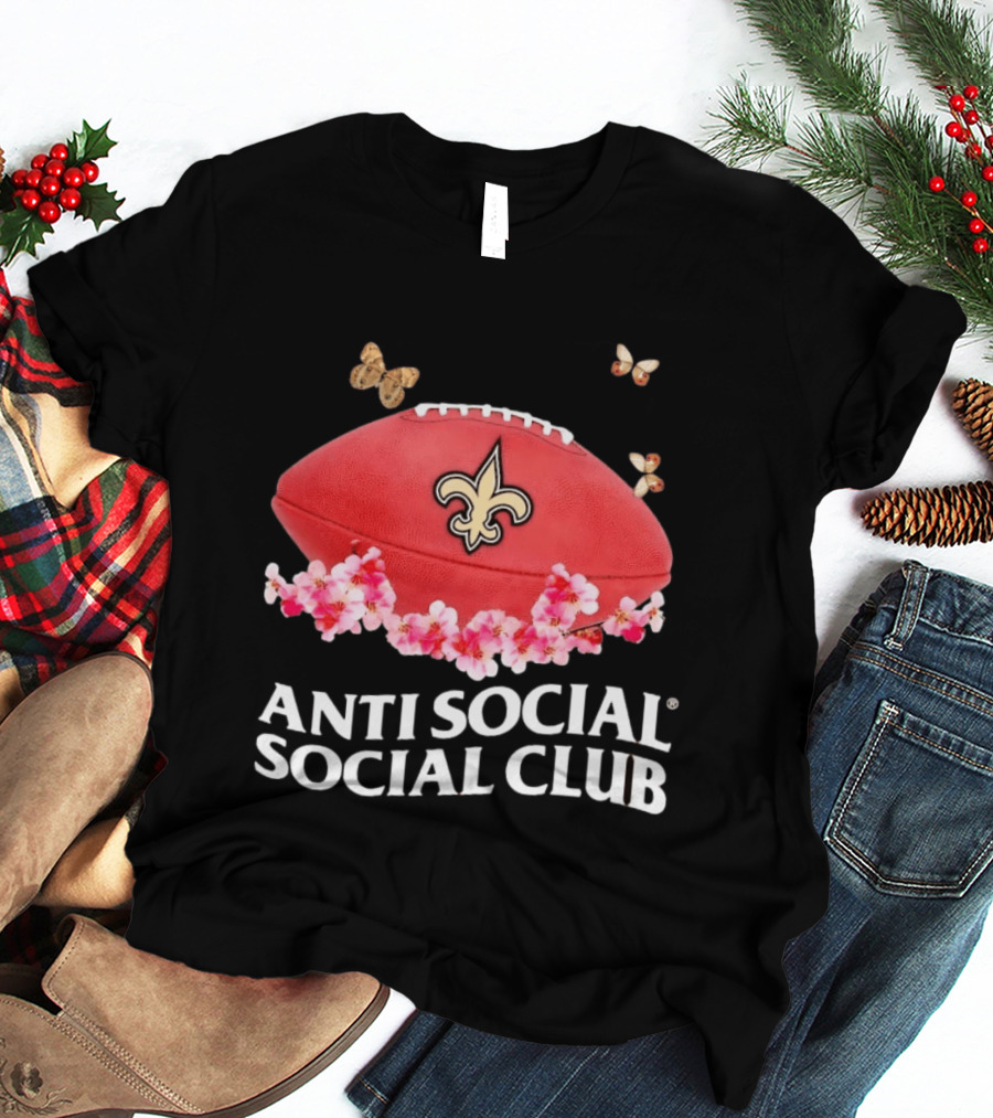 Anti Social Social Club New Orleans Saints Football Fleur De Lis Floral Butterflies T-Shirt
