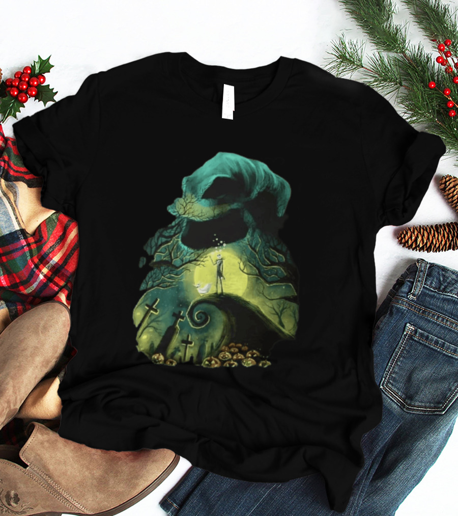 The Nightmare Before Christmas Jack Skellington Zero Oogie Boogie Moonlit Scene T-Shirt
