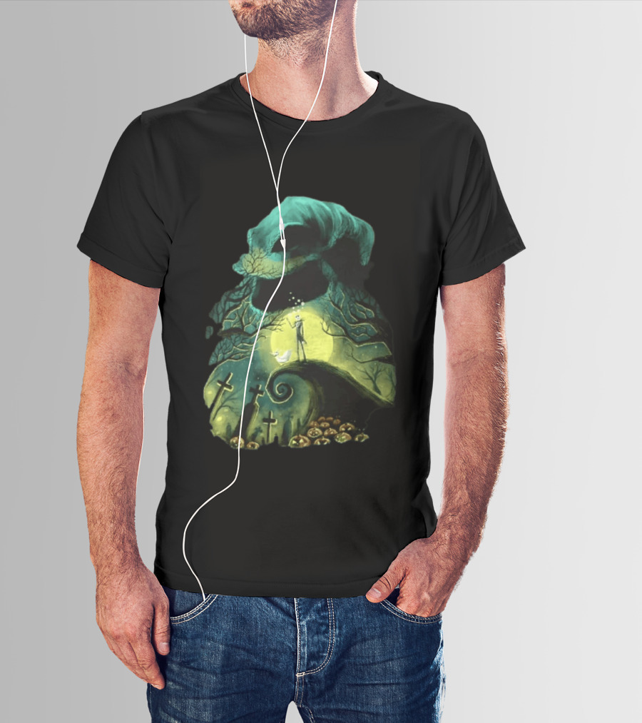 The Nightmare Before Christmas Jack Skellington Zero Oogie Boogie Moonlit Scene T-Shirt