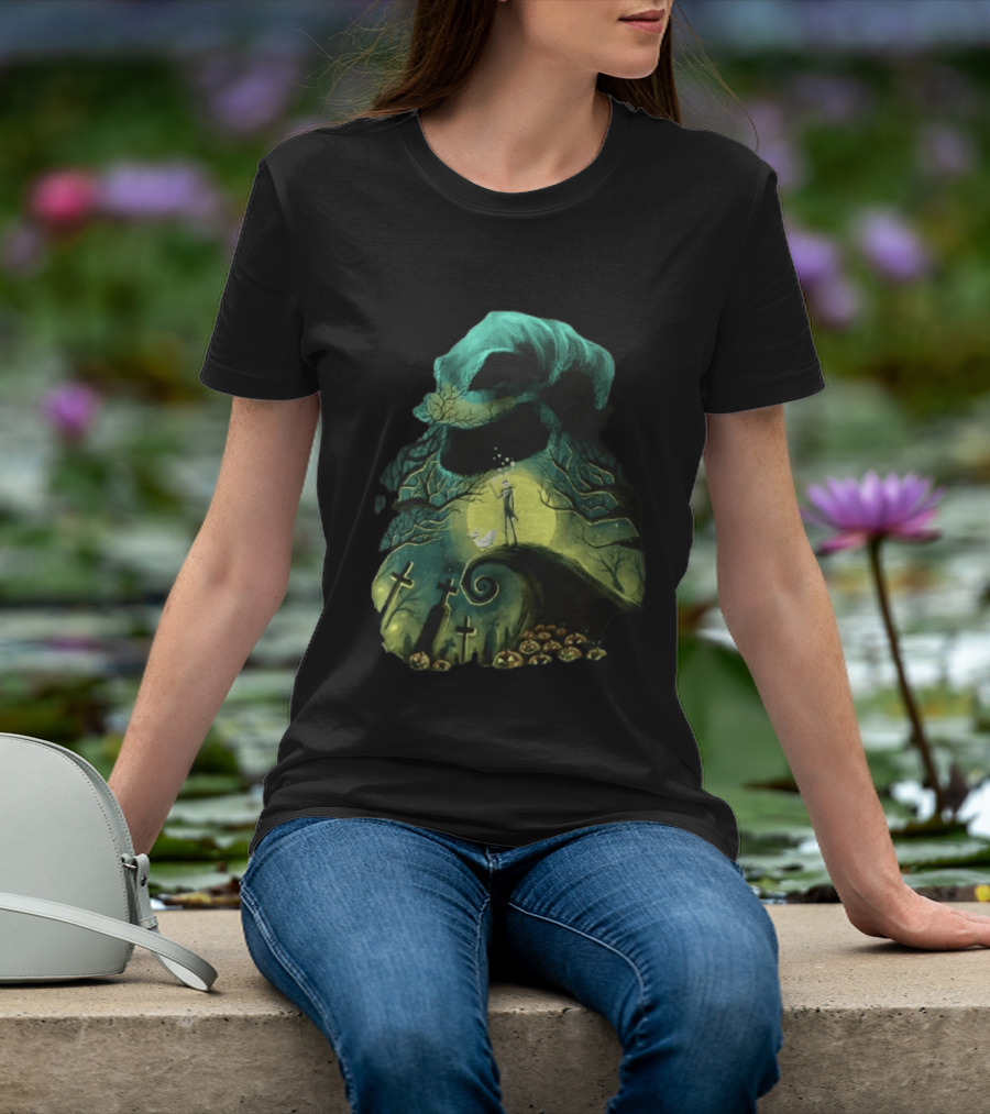 The Nightmare Before Christmas Jack Skellington Zero Oogie Boogie Moonlit Scene T-Shirt