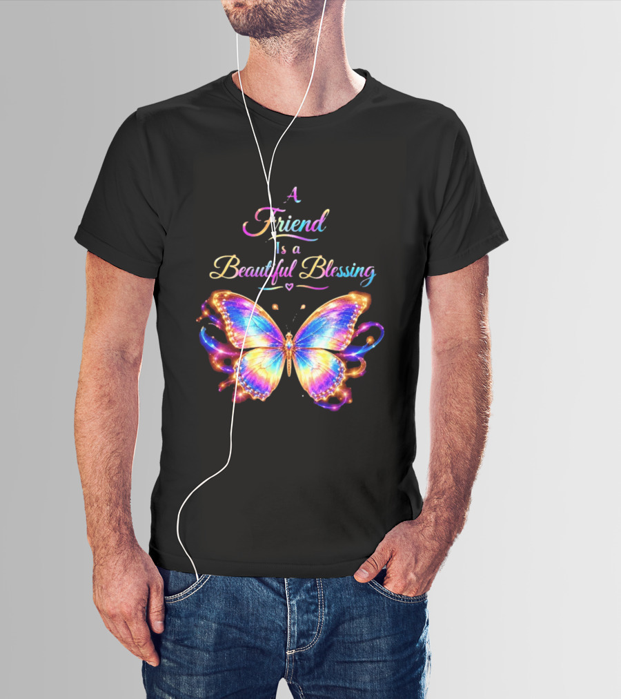 Butterfly A Friend Is A Beautiful Blessing Rainbow T-Shirt