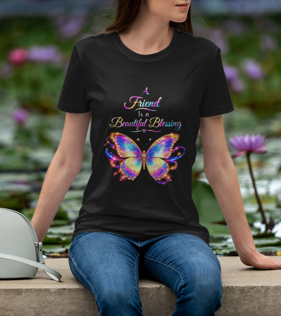 Butterfly A Friend Is A Beautiful Blessing Rainbow T-Shirt