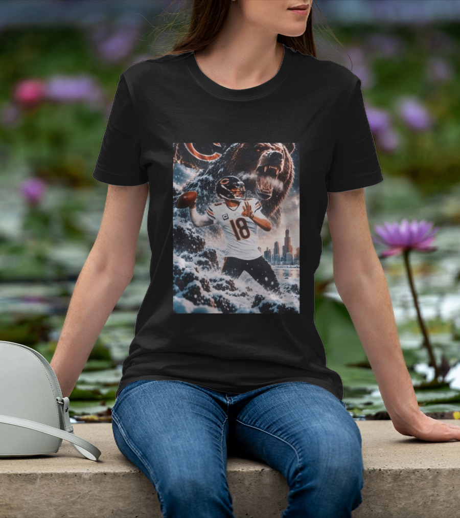 Caleb Williams Chicago Bears Snowy Football Bear Quarterback Number 18 City Skyline T-Shirt