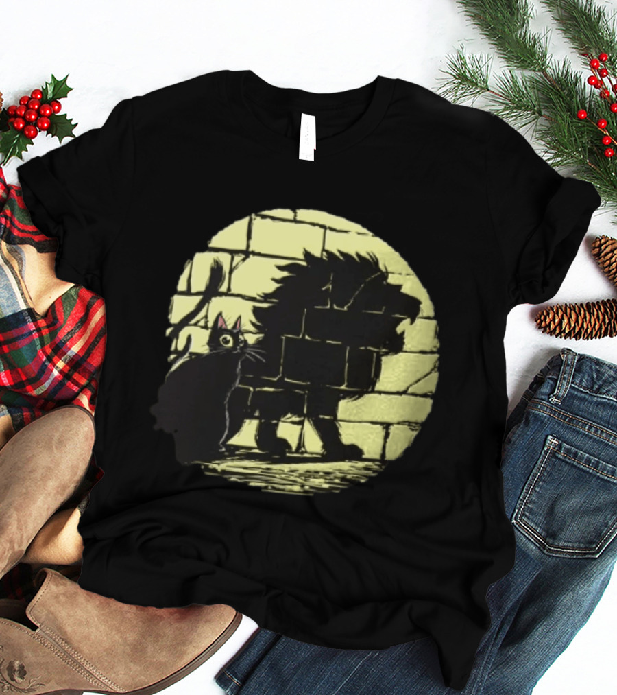 Lion Shadow Black Cat Courageous Kitten Moon T-Shirt