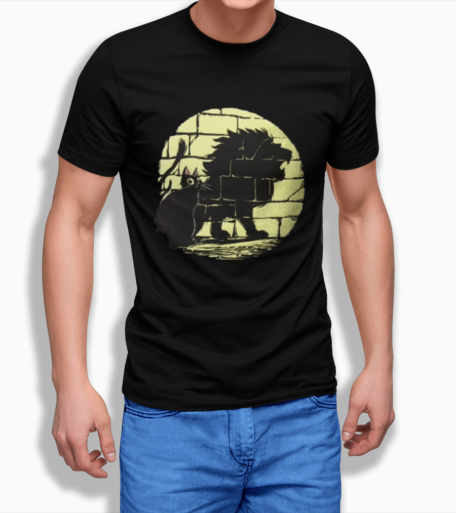 Lion Shadow Black Cat Courageous Kitten Moon T-Shirt