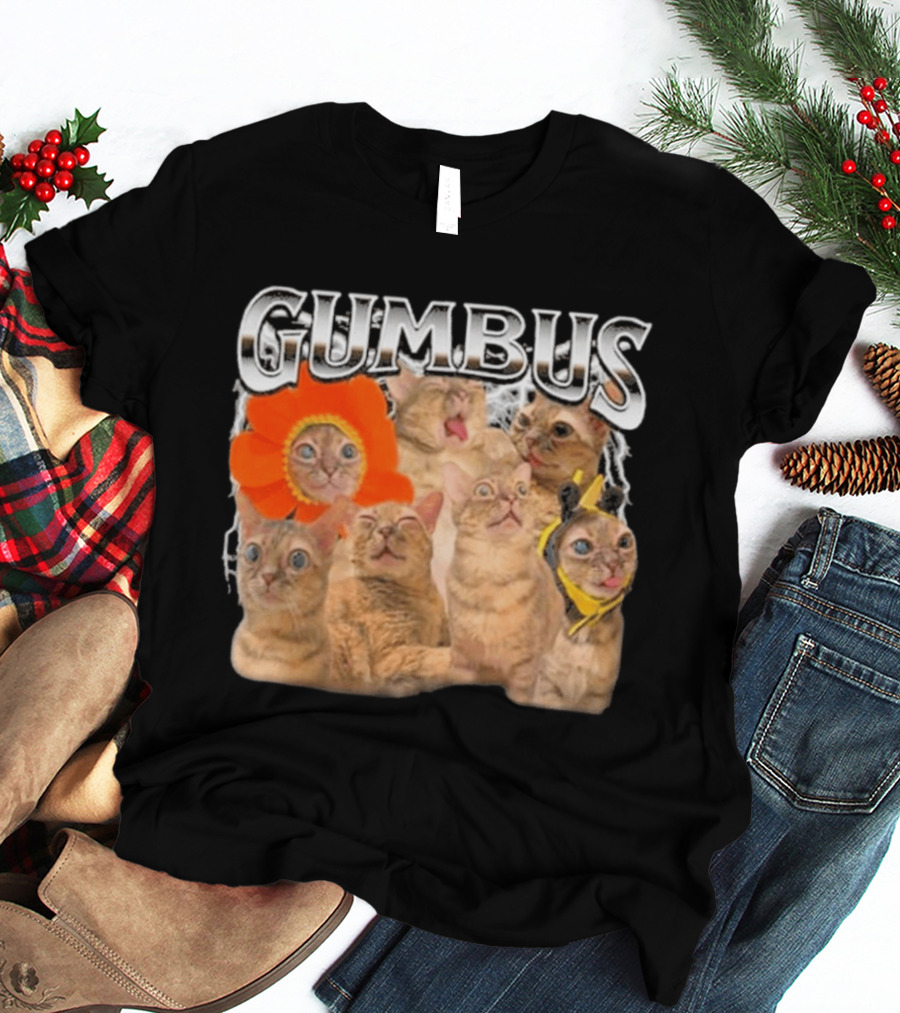 GUMBUS Funny Cat Faces With Flower And Bee Outfits T-Shirt