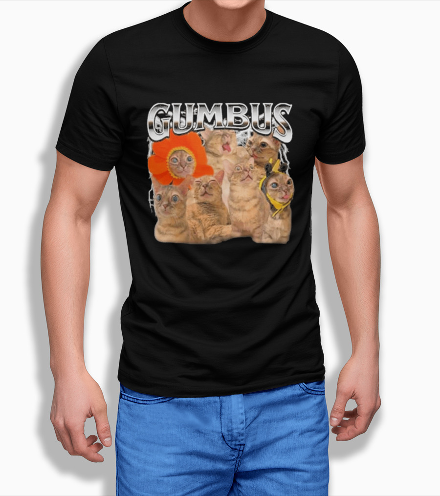 GUMBUS Funny Cat Faces With Flower And Bee Outfits T-Shirt