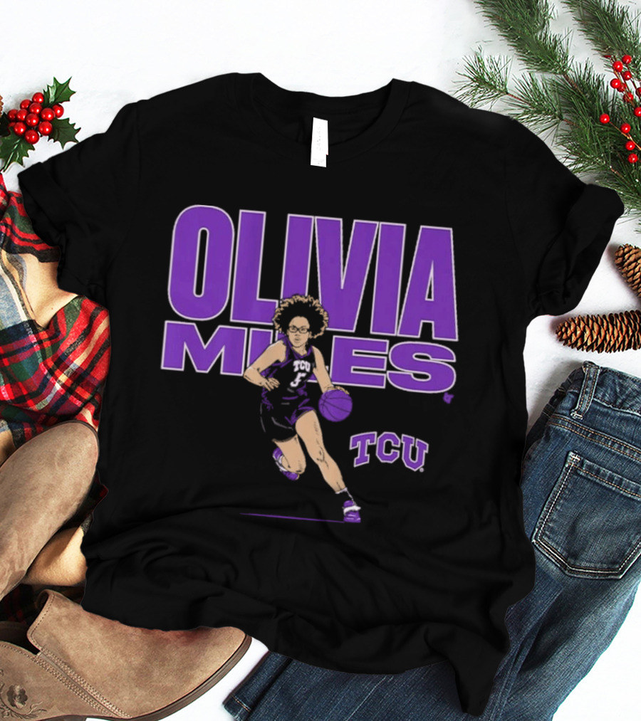 TCU Basketball Olivia Miles Name Pose Purple And White Basketball Player T-Shirt