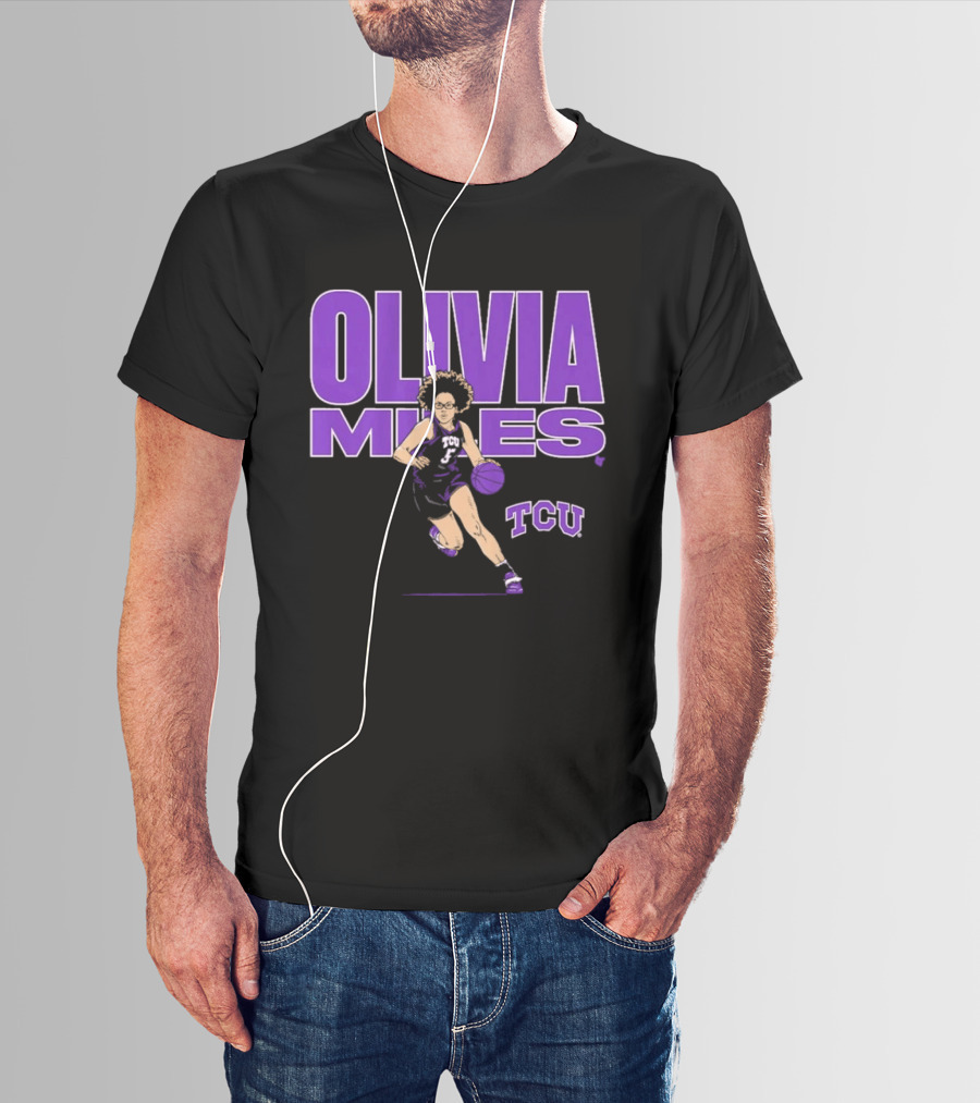 TCU Basketball Olivia Miles Name Pose Purple And White Basketball Player T-Shirt