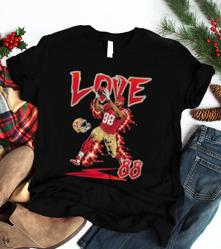 Daejon Love San Francisco 49ers No 88 Football Star Catching Action T-Shirt